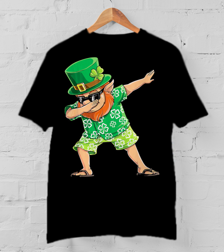 Dabbing Leprechaun In Hawaiian Clover T-Shirt