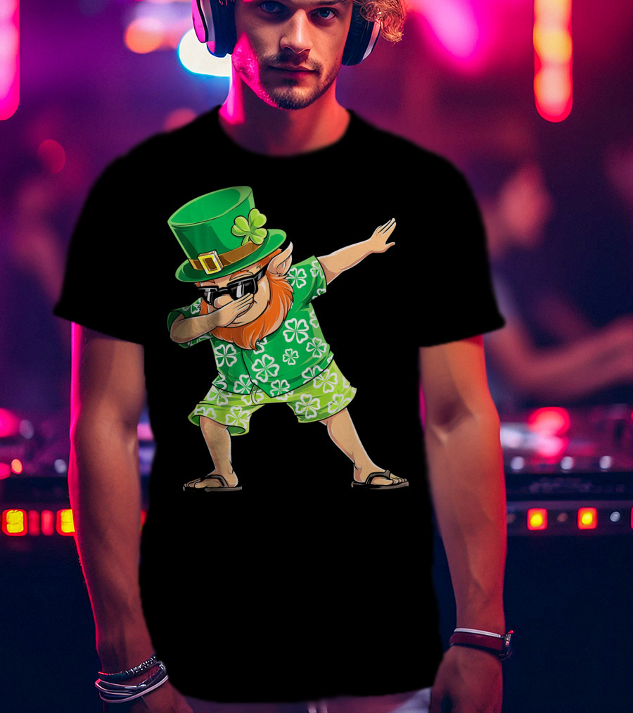 Dabbing Leprechaun In Hawaiian Clover T-Shirt