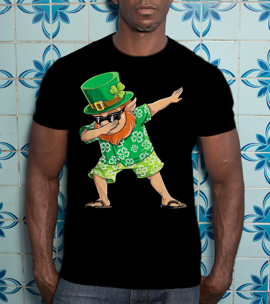 Dabbing Leprechaun In Hawaiian Clover T-Shirt
