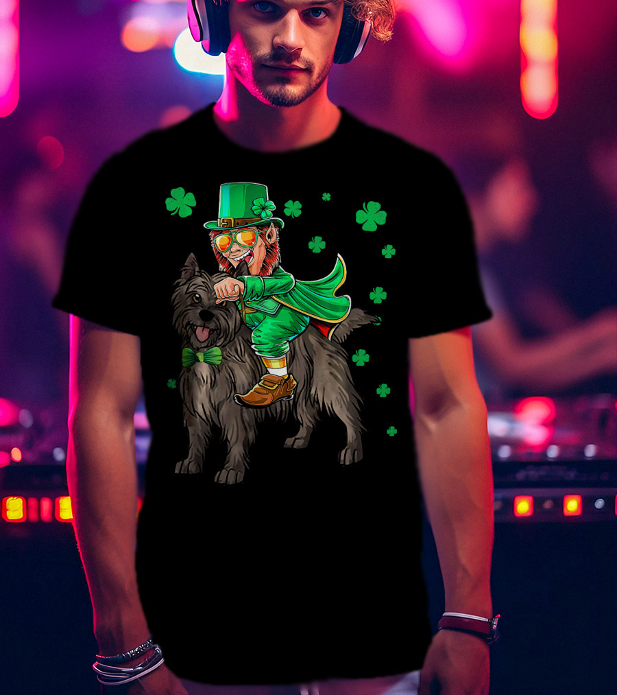 Leprechaun Riding Cairn Terrier Shamrock St Patrick's Day T-Shirt