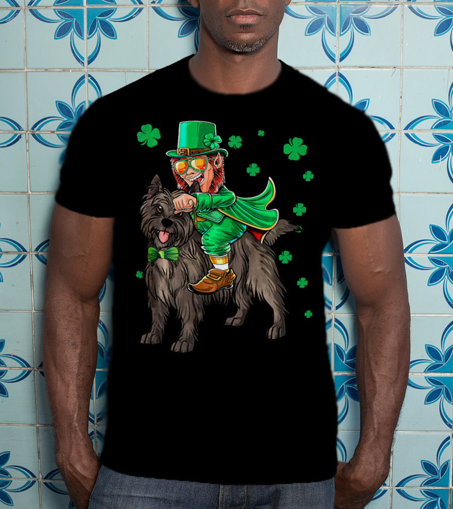 Leprechaun Riding Cairn Terrier Shamrock St Patrick's Day T-Shirt