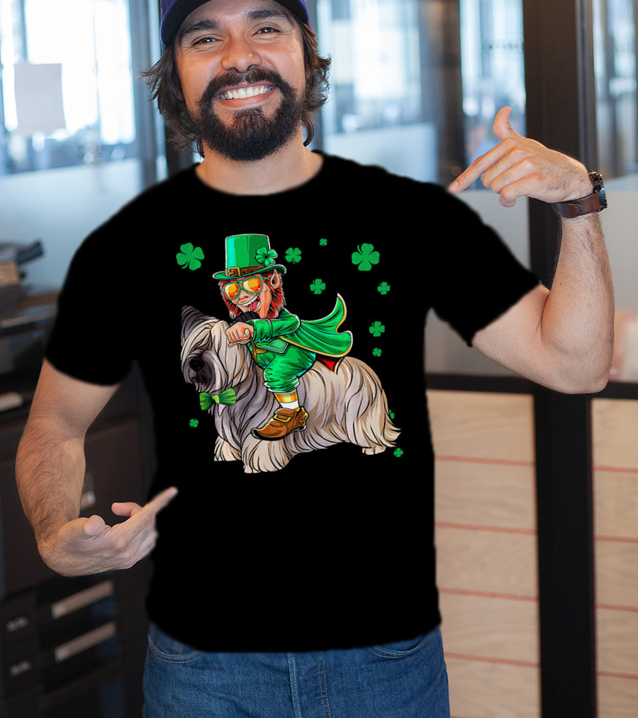 Leprechaun Riding Skye Terrier Shamrocks St. Patrick's Day T-Shirt