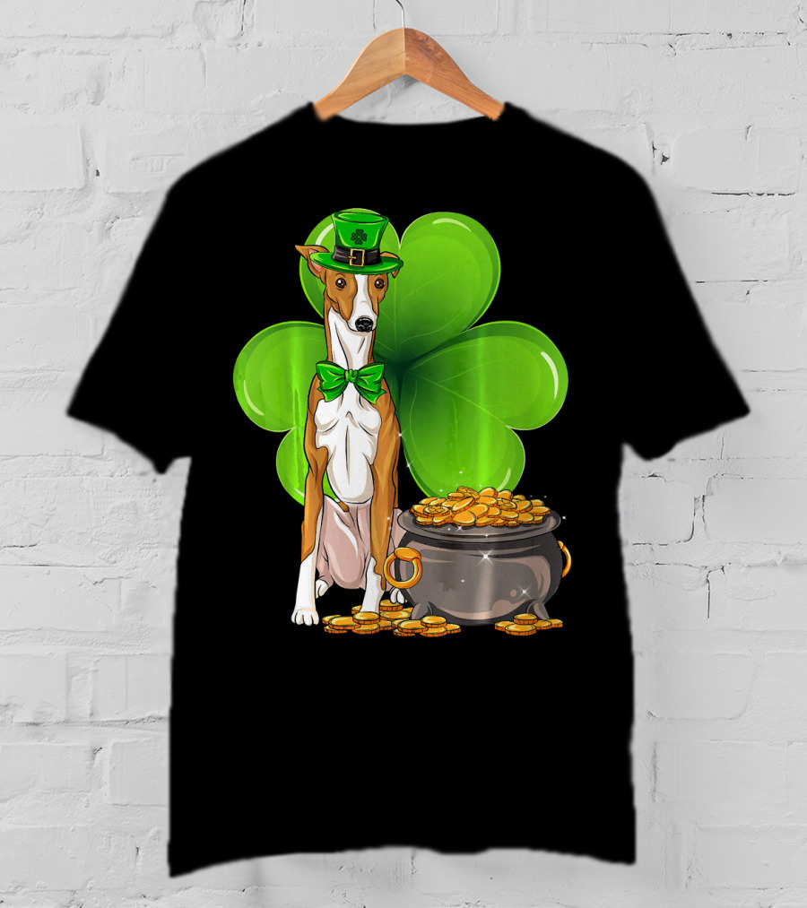 Whippet Leprechaun Dog With Shamrock And Pot Of Gold St Patricks Day T-Shirt