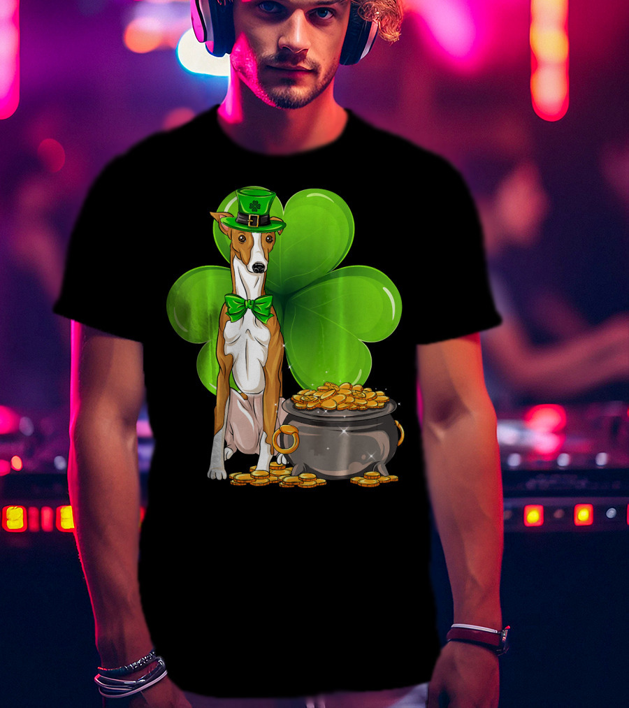 Whippet Leprechaun Dog With Shamrock And Pot Of Gold St Patricks Day T-Shirt