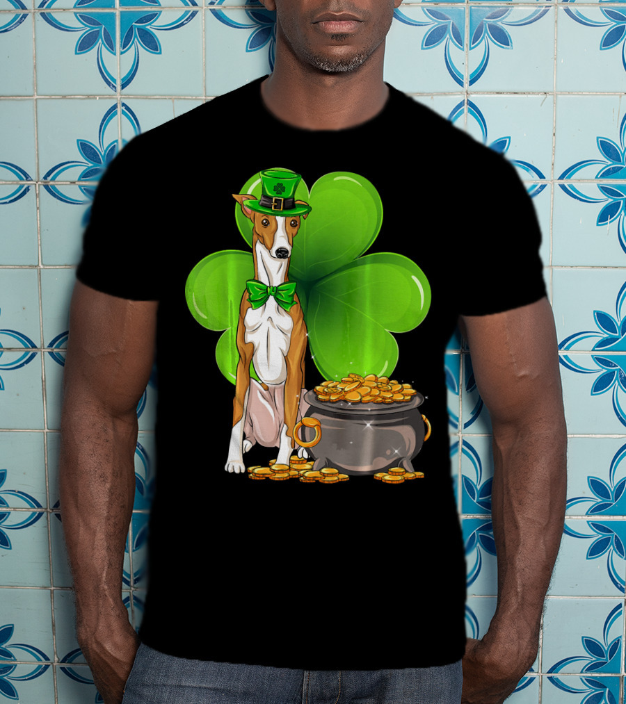 Whippet Leprechaun Dog With Shamrock And Pot Of Gold St Patricks Day T-Shirt
