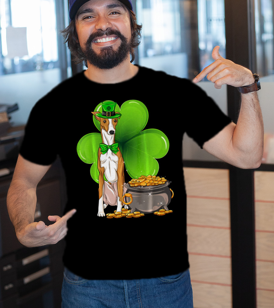 Whippet Leprechaun Dog With Shamrock And Pot Of Gold St Patricks Day T-Shirt