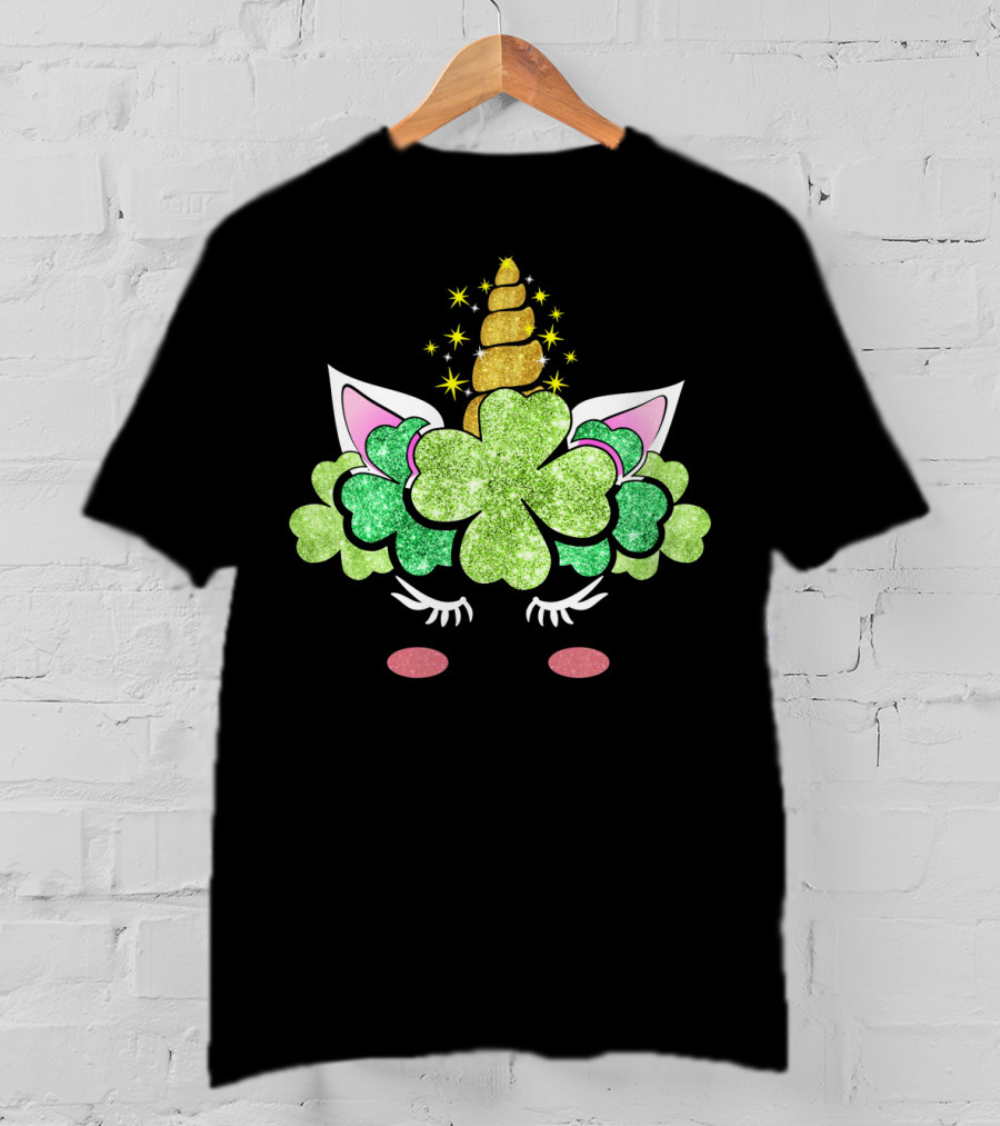 St Patricks Day Unicorn Clover Horn Sparkles T-Shirt