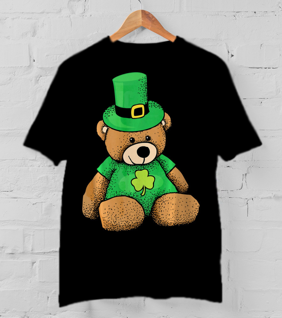 St. Patrick's Day Irish Teddy Bear With Leprechaun Hat And Clover T-Shirt