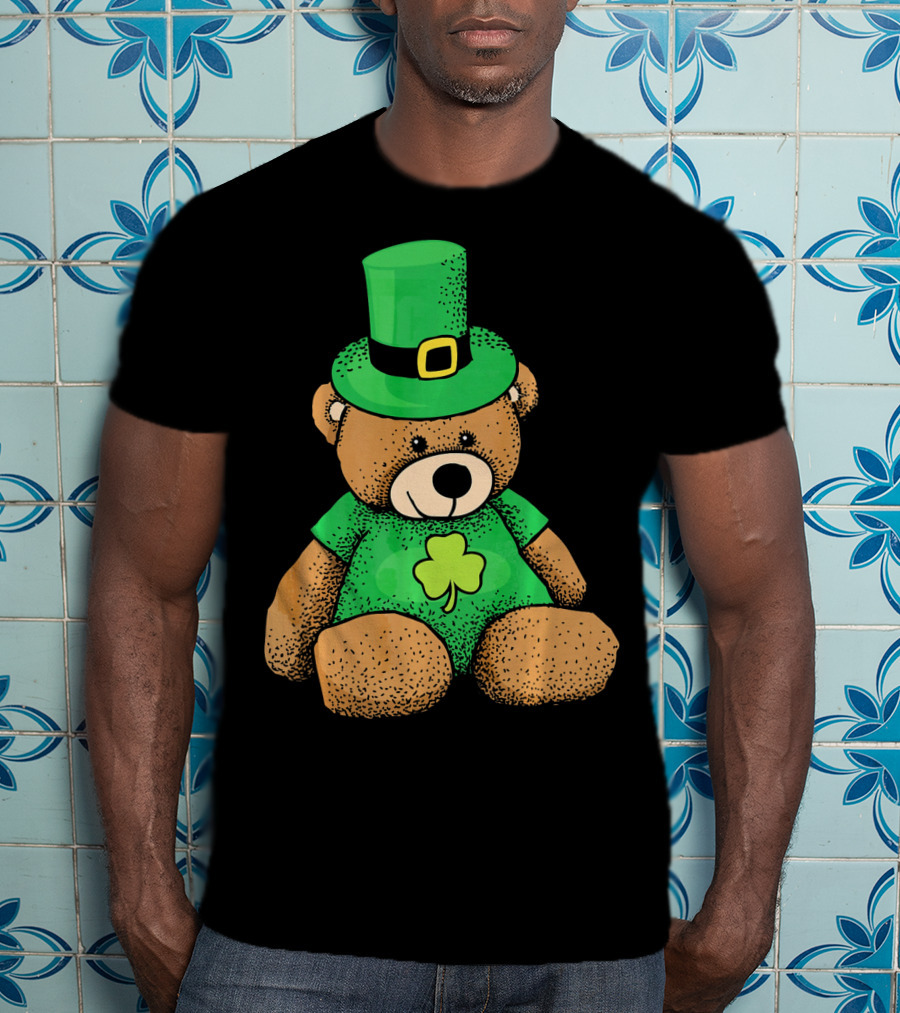 St. Patrick's Day Irish Teddy Bear With Leprechaun Hat And Clover T-Shirt