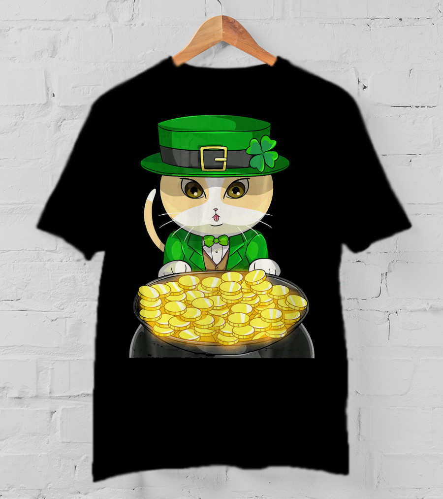 Exotic Cat Leprechaun With Pot Of Gold Funny Cat Lover T-Shirt