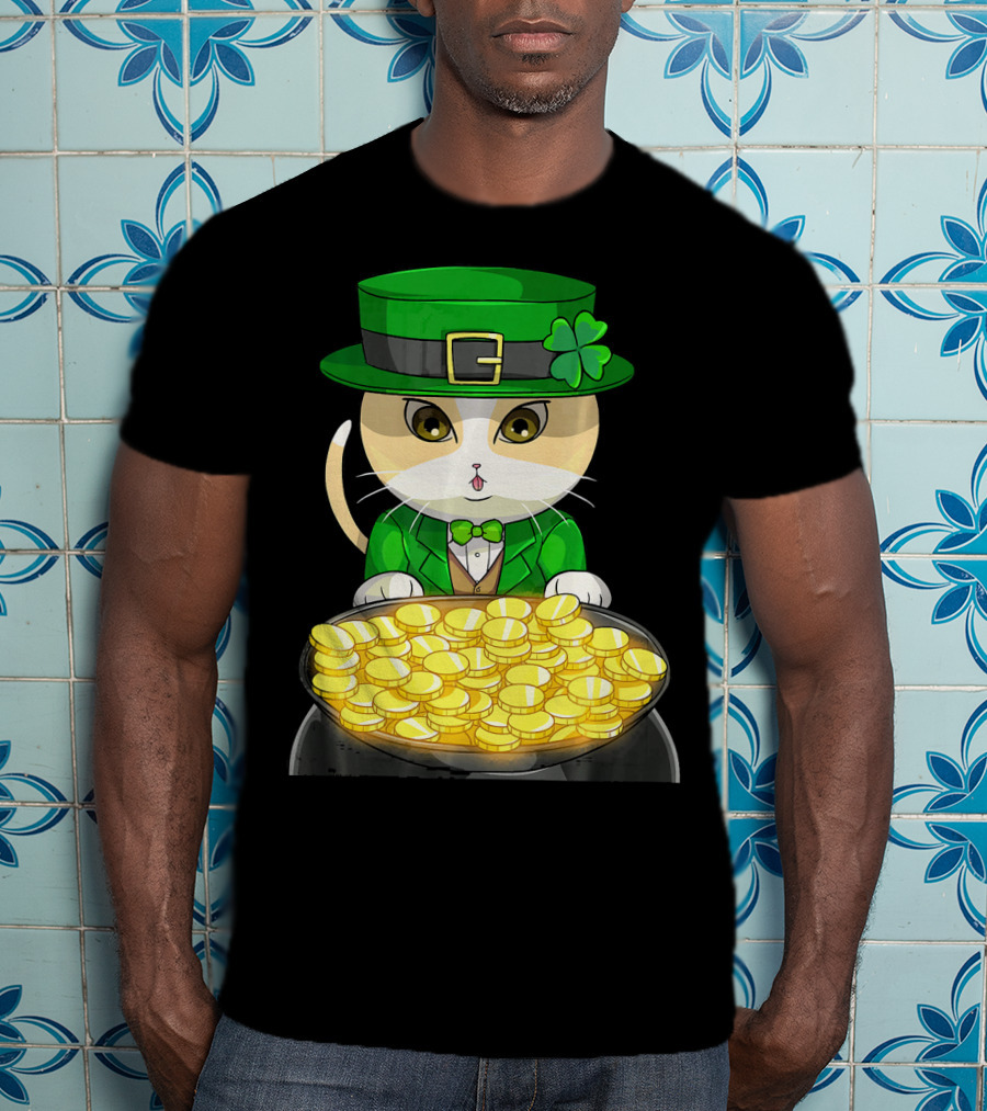 Exotic Cat Leprechaun With Pot Of Gold Funny Cat Lover T-Shirt