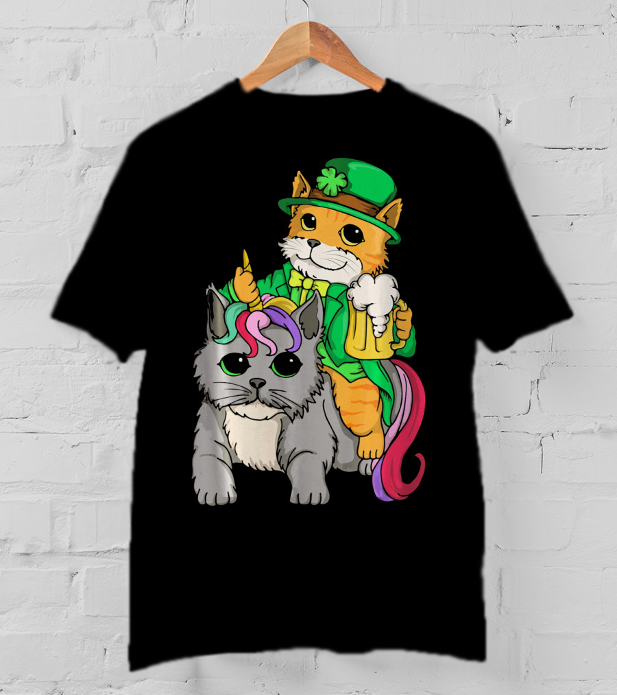 St Patricks Day Caticorn Cat Unicor Shamrock Beer Mug T-Shirt