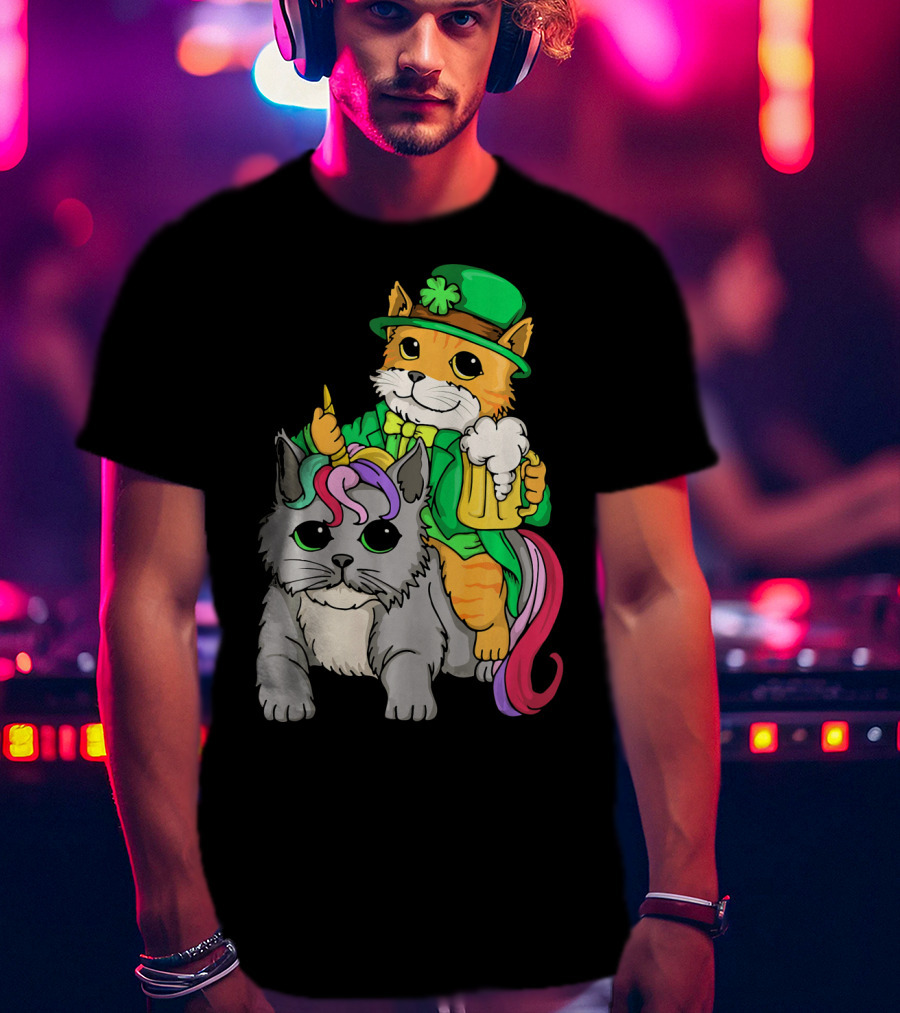 St Patricks Day Caticorn Cat Unicor Shamrock Beer Mug T-Shirt