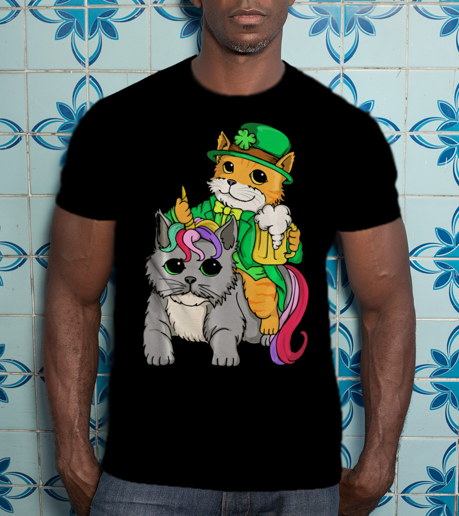 St Patricks Day Caticorn Cat Unicor Shamrock Beer Mug T-Shirt