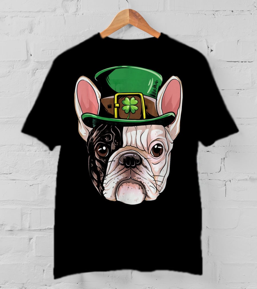 French Bulldog Leprechaun Hat St Pat Clover T-Shirt