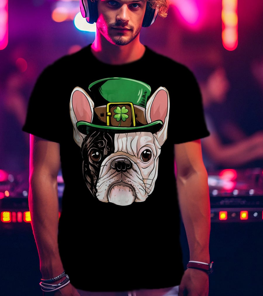 French Bulldog Leprechaun Hat St Pat Clover T-Shirt