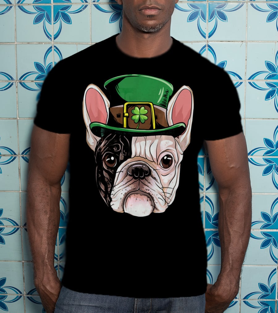 French Bulldog Leprechaun Hat St Pat Clover T-Shirt