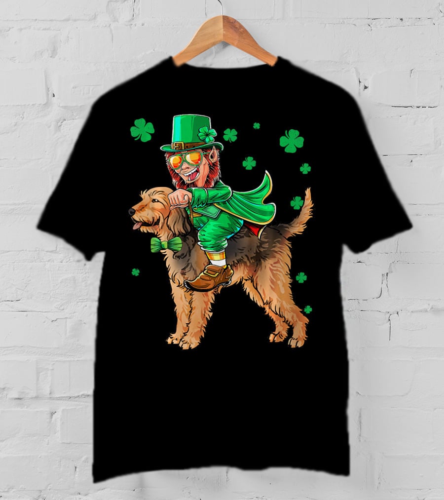 Leprechaun Riding Otterhound With Shamrocks St. Patri St. Patrick's Day T-Shirt