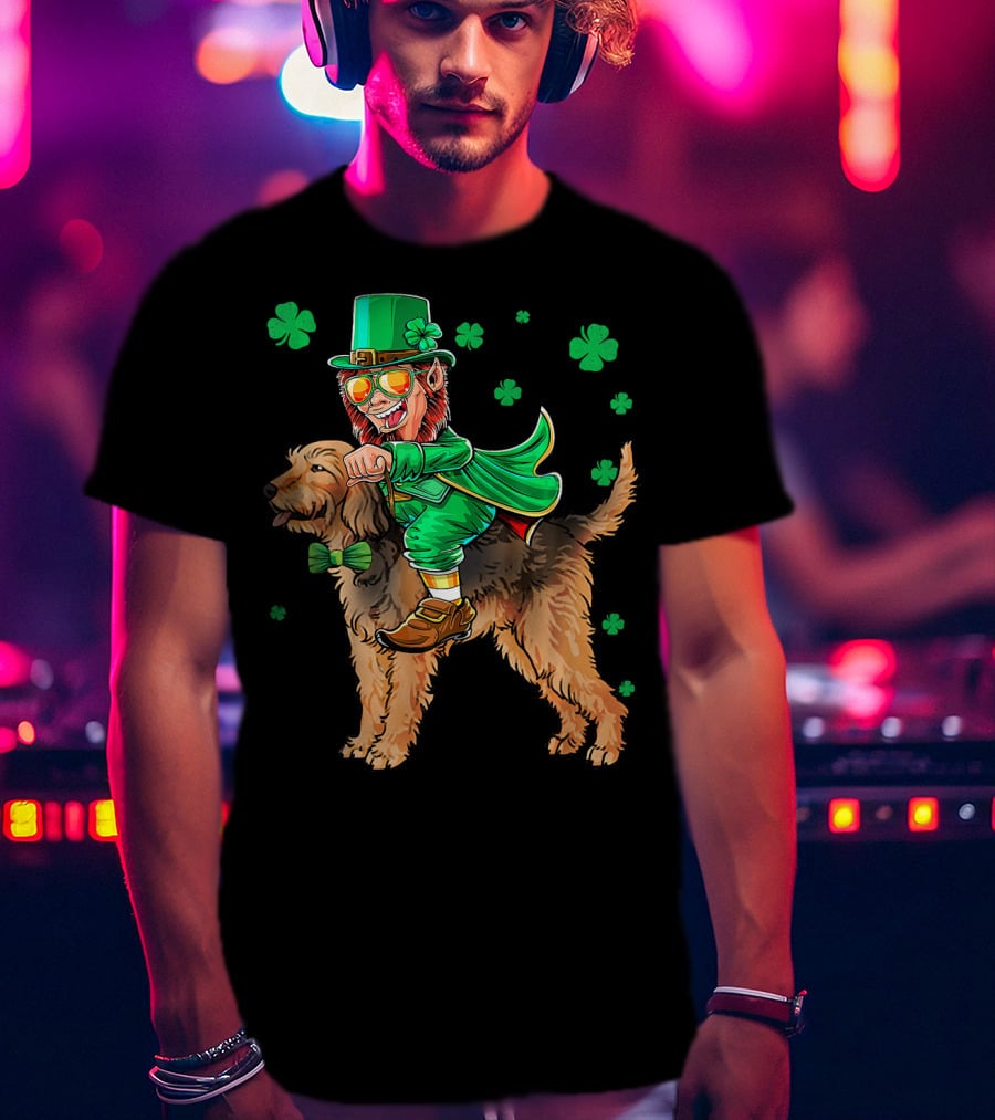 Leprechaun Riding Otterhound With Shamrocks St. Patri St. Patrick's Day T-Shirt