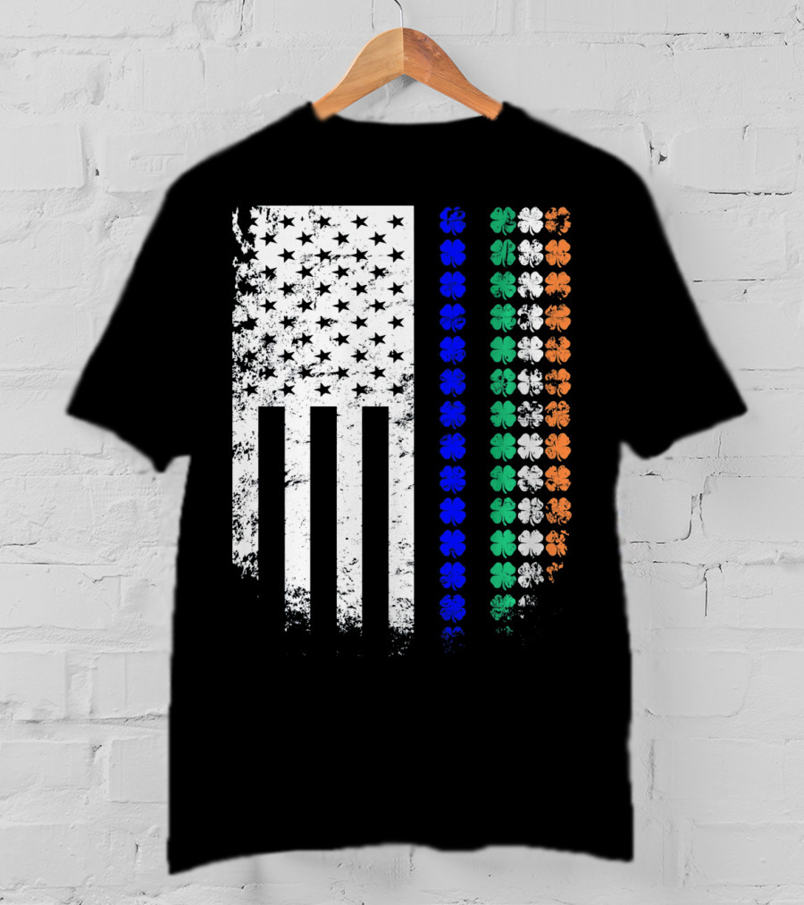 American Flag Irish Police Officer Shamrock Line T-Shirt
