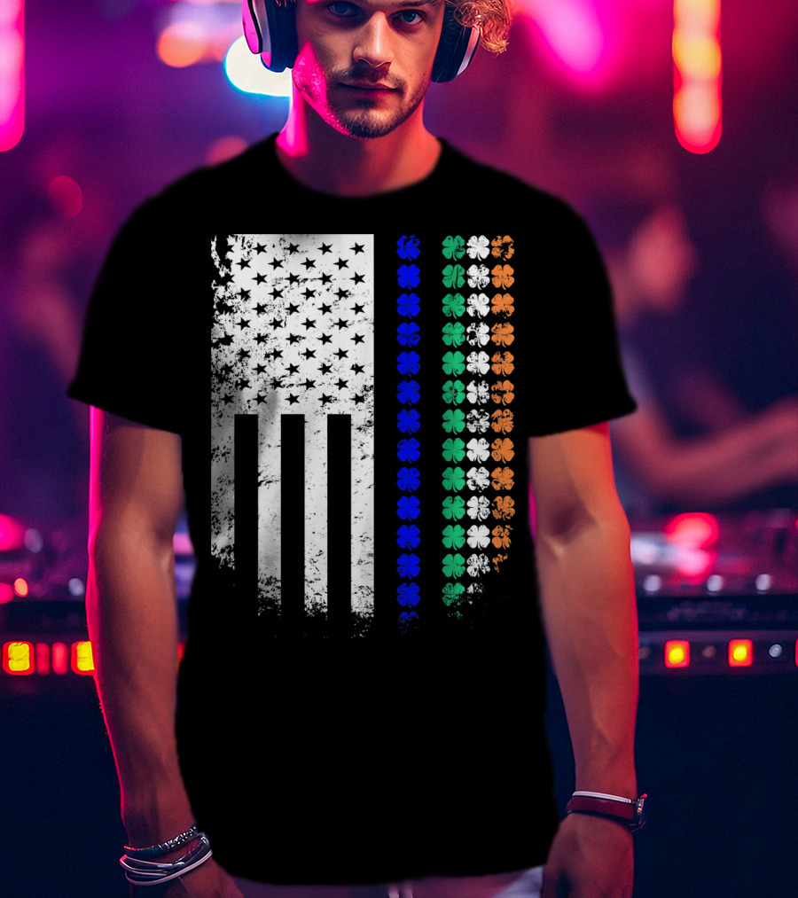 American Flag Irish Police Officer Shamrock Line T-Shirt