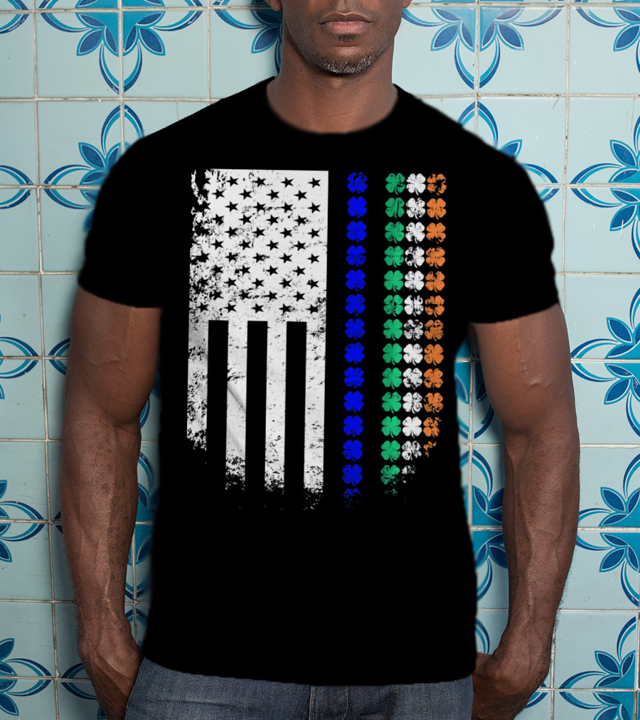 American Flag Irish Police Officer Shamrock Line T-Shirt