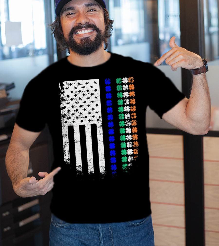 American Flag Irish Police Officer Shamrock Line T-Shirt