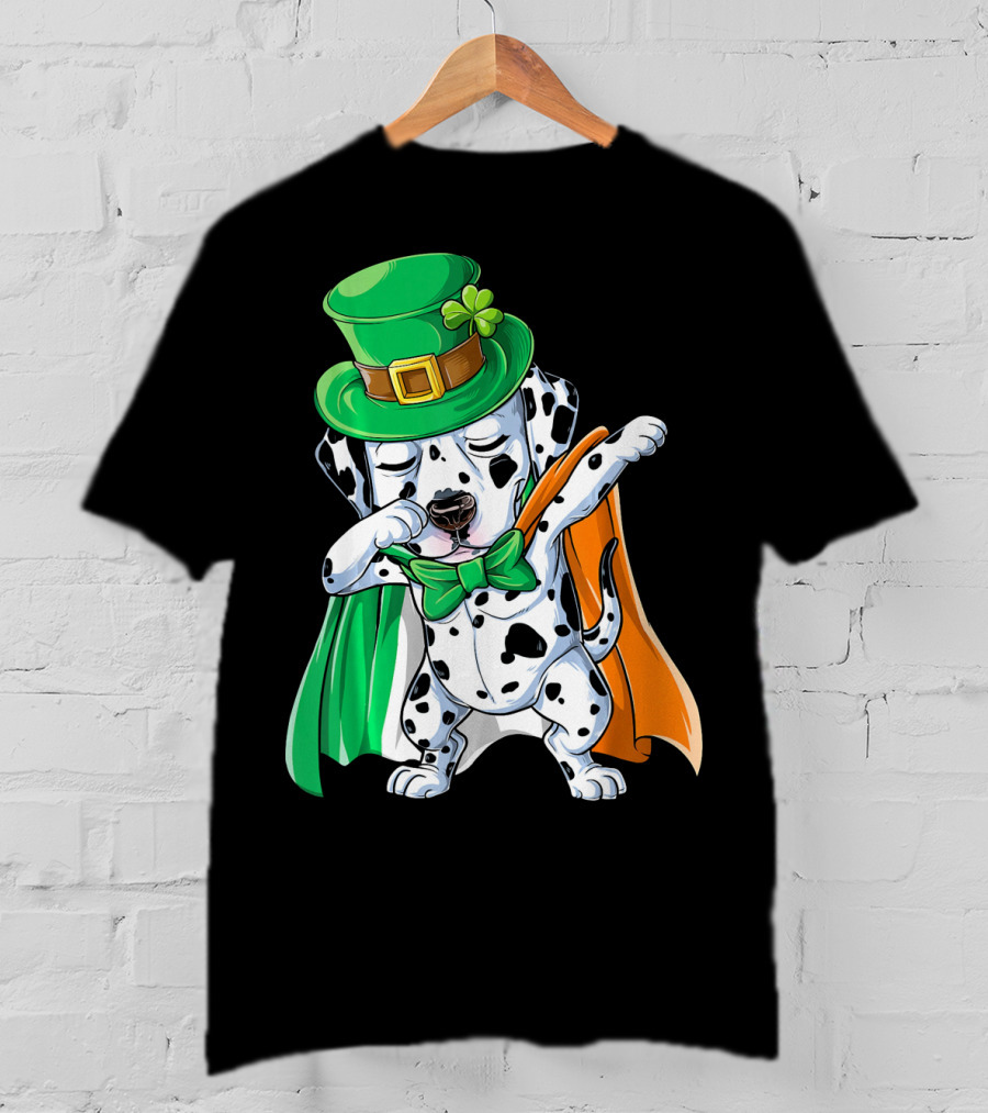 Saint Patrick's Day Dabbing Dalmatian In Green Hat And Irish Colors T-Shirt