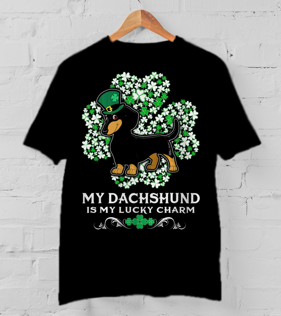 My Dachshund Is My Lucky Charm St. Patrick's Day Clover Hat Dog T-Shirt