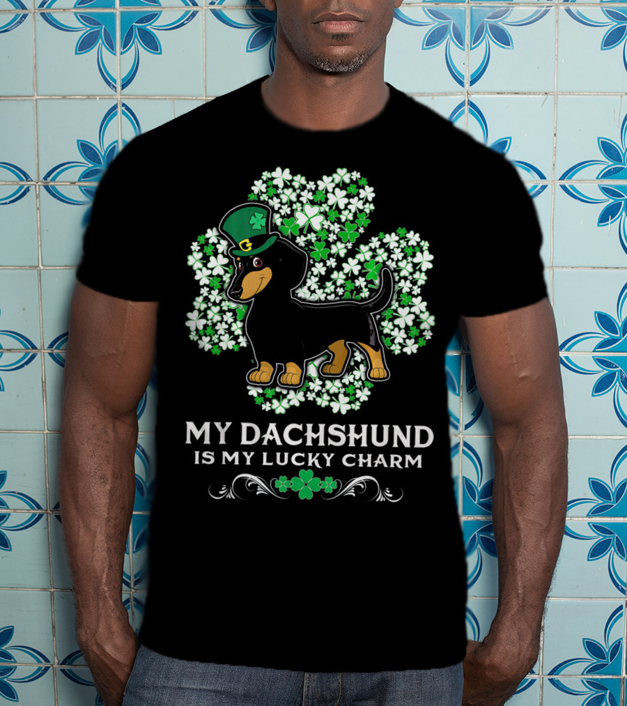 My Dachshund Is My Lucky Charm St. Patrick's Day Clover Hat Dog T-Shirt