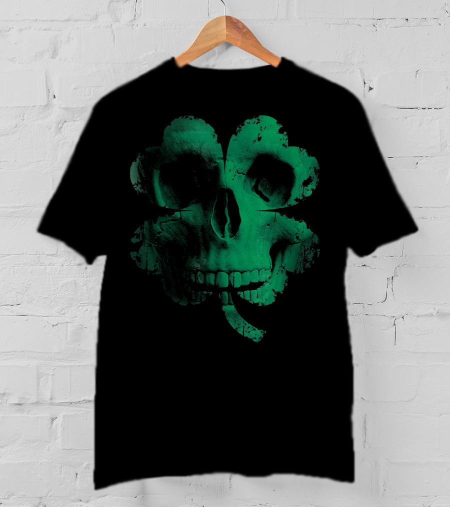 Shamrock Skull Irish Clover Skeleton T-Shirt