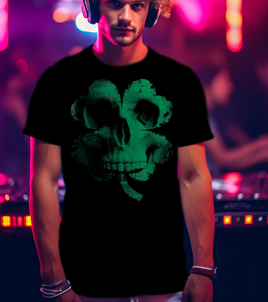 Shamrock Skull Irish Clover Skeleton T-Shirt