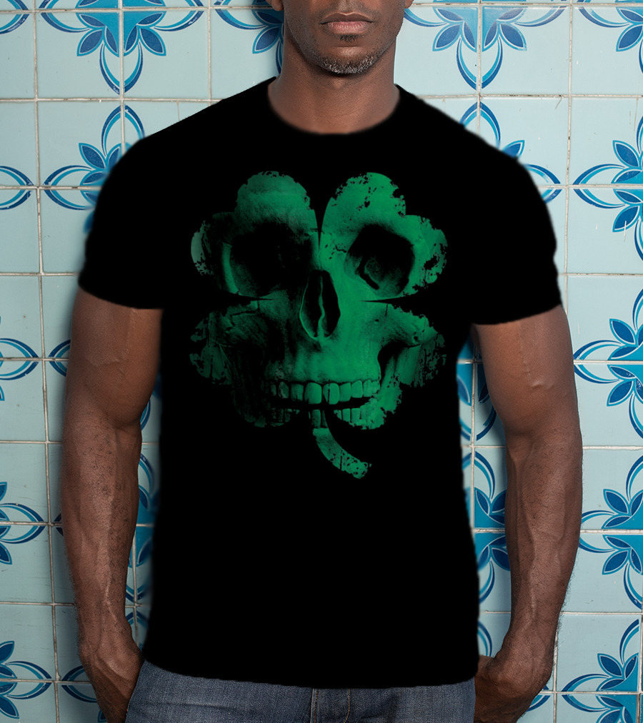 Shamrock Skull Irish Clover Skeleton T-Shirt