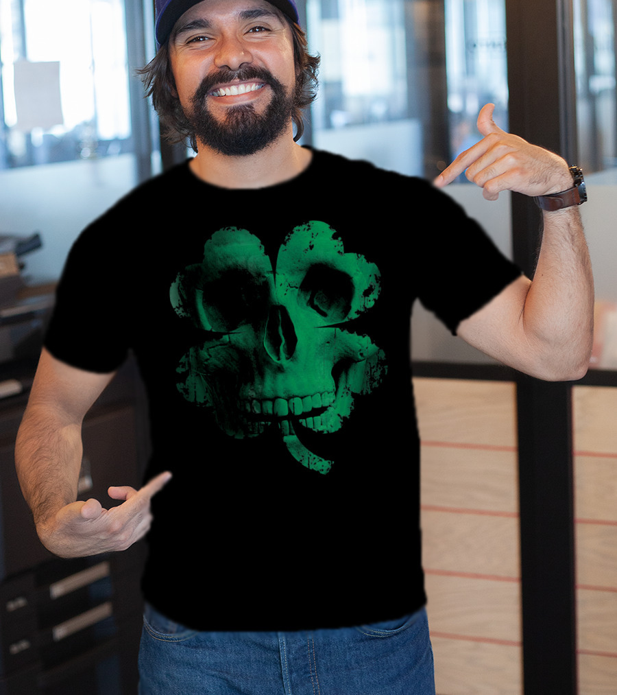 Shamrock Skull Irish Clover Skeleton T-Shirt