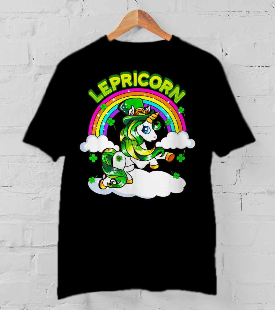 LEPRICORN St Patricks Day Girls Unicorn Iris Rainbow Clover T-Shirt