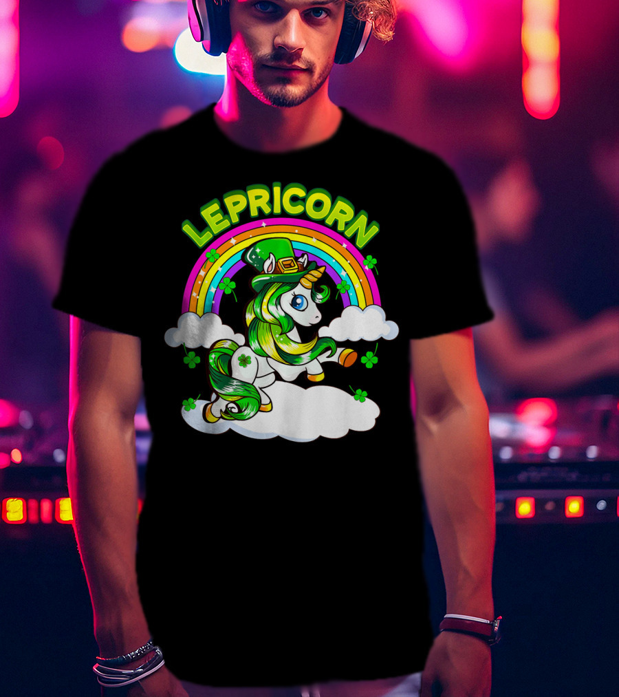 LEPRICORN St Patricks Day Girls Unicorn Iris Rainbow Clover T-Shirt