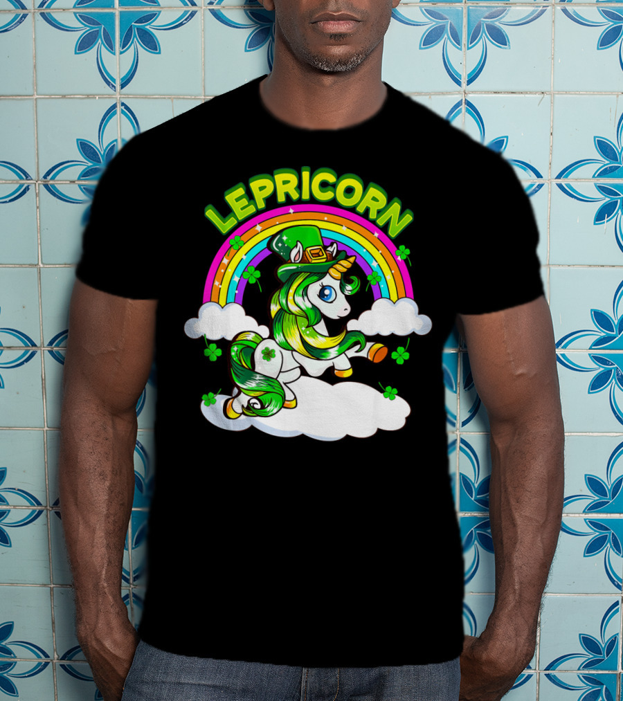 LEPRICORN St Patricks Day Girls Unicorn Iris Rainbow Clover T-Shirt