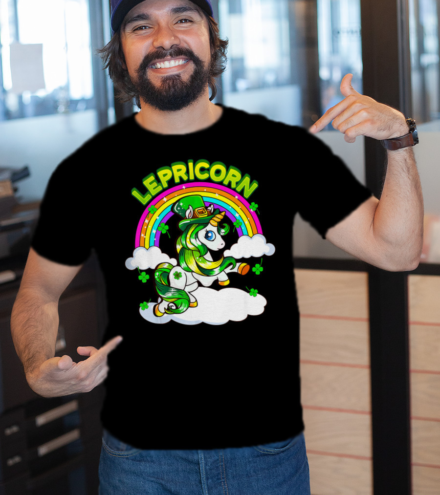 LEPRICORN St Patricks Day Girls Unicorn Iris Rainbow Clover T-Shirt