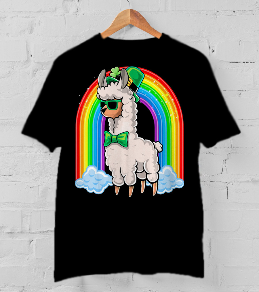 St. Patricks Day Llama Leprechaun Rainbow Shamrock T-Shirt