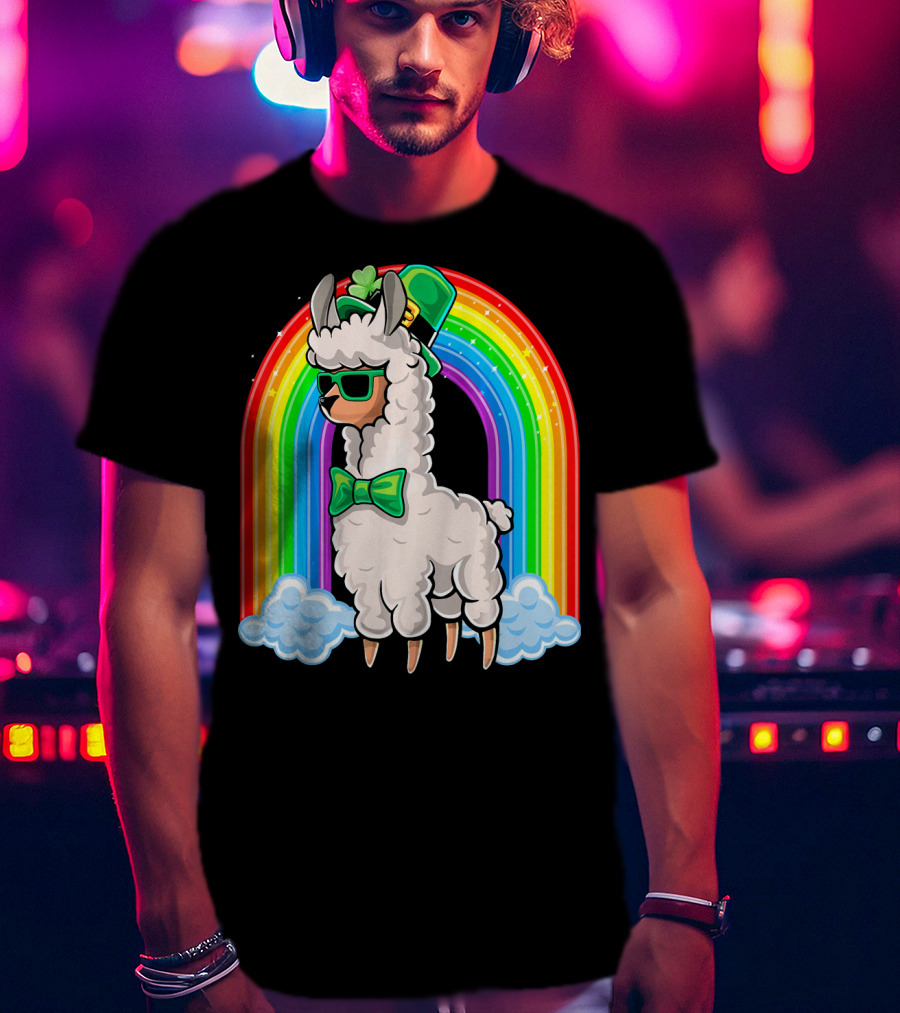 St. Patricks Day Llama Leprechaun Rainbow Shamrock T-Shirt