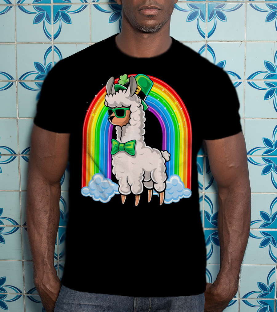 St. Patricks Day Llama Leprechaun Rainbow Shamrock T-Shirt