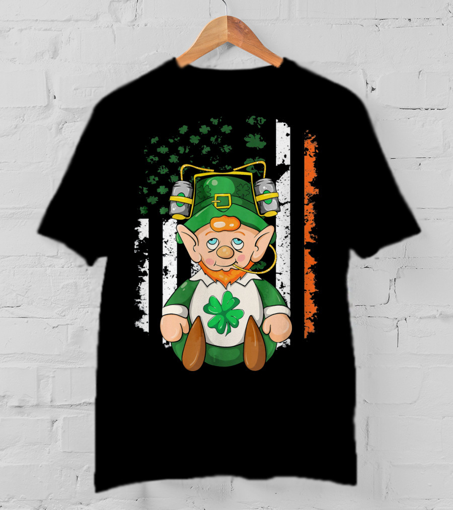 Irish American Flag Leprechaun St. Patrick's Day Clover T-Shirt
