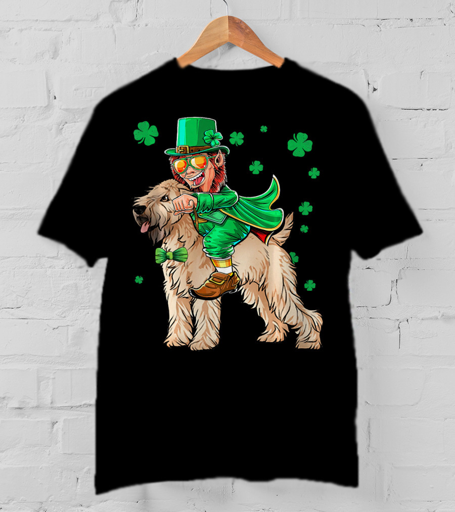 Leprechaun Riding Soft Coated Wheaten Terrier With Shamrocks T-Shirt