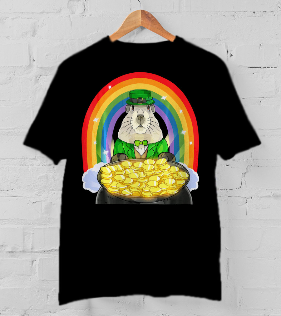 Groundhog Leprechaun Rainbow Gold St. Patrick's Day T-Shirt