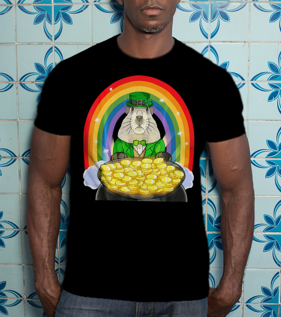 Groundhog Leprechaun Rainbow Gold St. Patrick's Day T-Shirt
