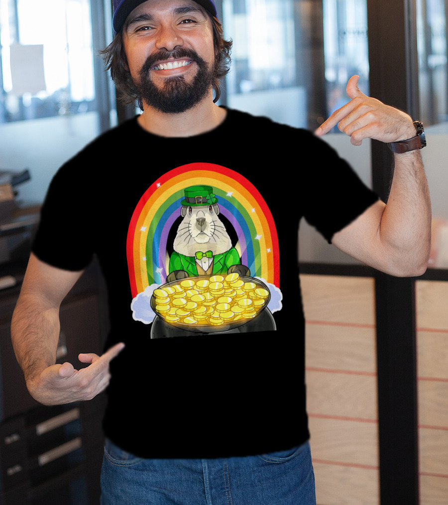 Groundhog Leprechaun Rainbow Gold St. Patrick's Day T-Shirt