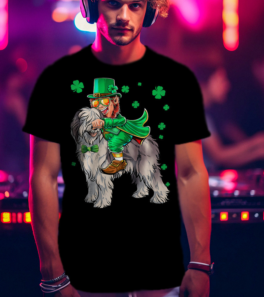 Leprechaun Olde English Sheepdog Shamrock St. Patrick's Day T-Shirt