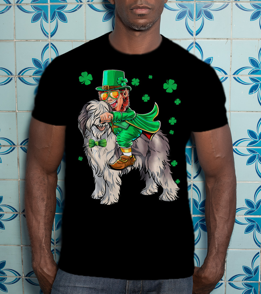Leprechaun Olde English Sheepdog Shamrock St. Patrick's Day T-Shirt