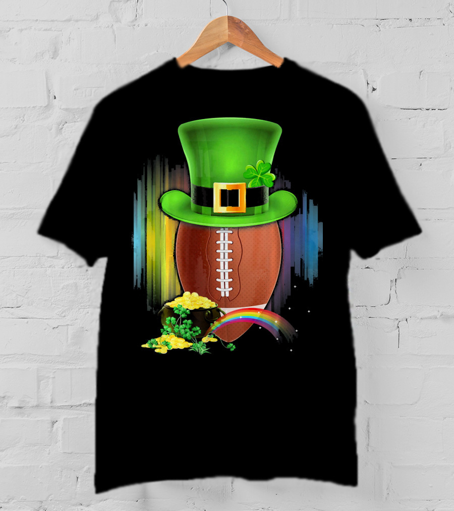 Saint Patricks Day Rugby Leprechaun Coin Rainbow T-Shirt