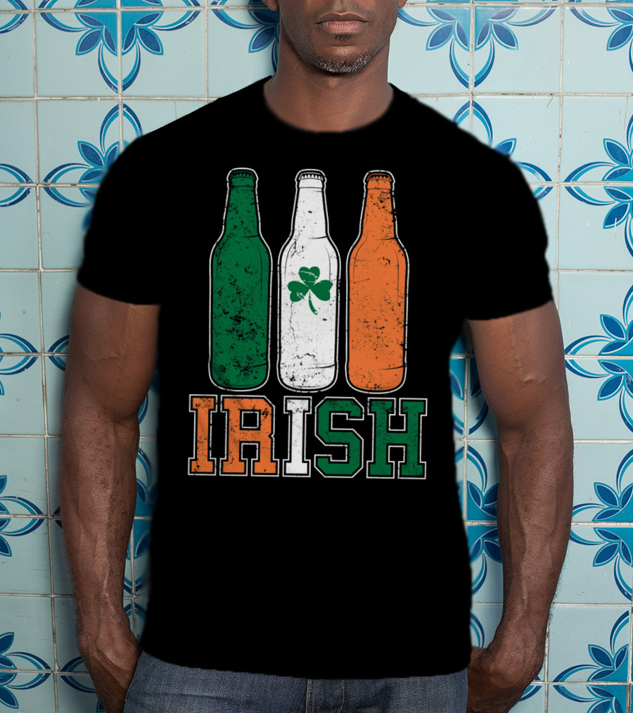 IRISH St Paddys Day Drinking Bottles With Shamrock Flag T-Shirt